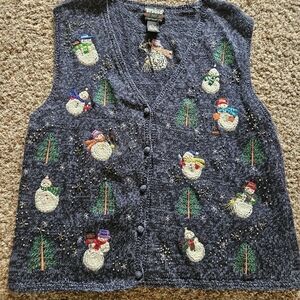 Vtg beaded snowman vest